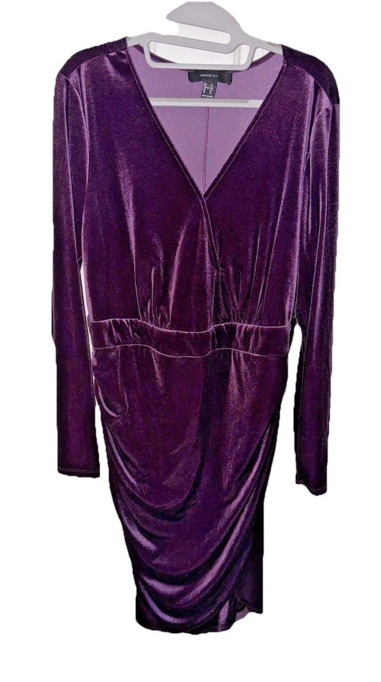 Forever 21 Plus Purple Velvet Ruched Bodycon Dress 1X